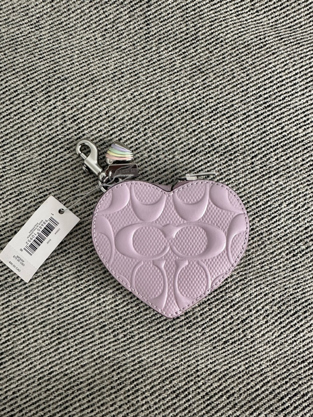 NWT Coach Heart Bag Charm With Patent Signature Leather CDD04